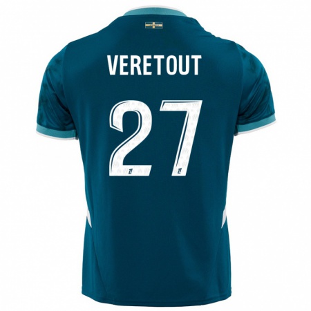 Kandiny Kinder Jordan Veretout #27 Türkisblau Auswärtstrikot Trikot 2024/25 T-Shirt