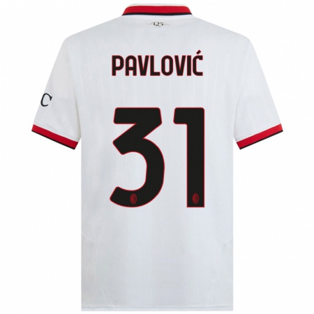 Kandiny Kinder Strahinja Pavlović #31 Weiß Schwarz Rot Auswärtstrikot Trikot 2024/25 T-Shirt