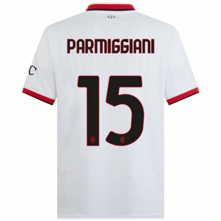 Kandiny Kinder Pietro Parmiggiani #15 Weiß Schwarz Rot Auswärtstrikot Trikot 2024/25 T-Shirt