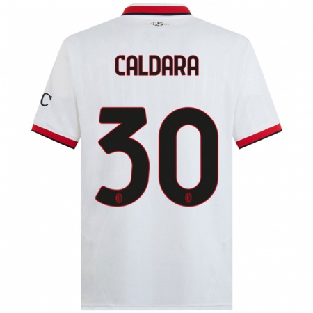 Kandiny Kinder Mattia Caldara #30 Weiß Schwarz Rot Auswärtstrikot Trikot 2024/25 T-Shirt