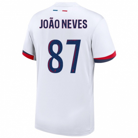 Kandiny Kinder João Neves #87 Weiß Blau Rot Auswärtstrikot Trikot 2024/25 T-Shirt