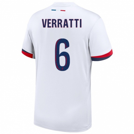 Kandiny Kinder Marco Verratti #6 Weiß Blau Rot Auswärtstrikot Trikot 2024/25 T-Shirt