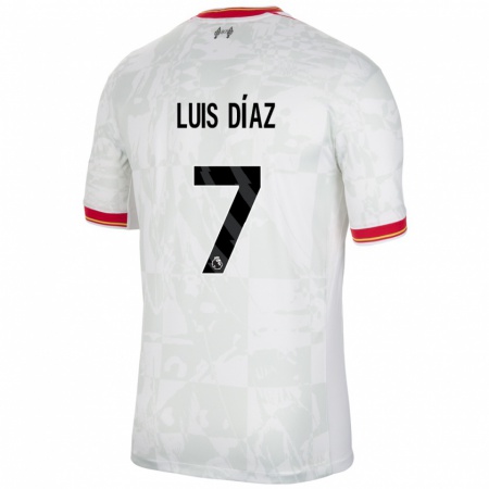 Kandiny Kinder Luis Díaz #7 Weiß Rot Schwarz Ausweichtrikot Trikot 2024/25 T-Shirt