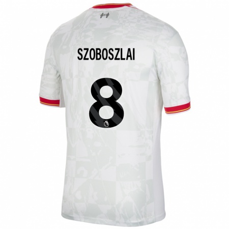 Kandiny Kinder Dominik Szoboszlai #8 Weiß Rot Schwarz Ausweichtrikot Trikot 2024/25 T-Shirt