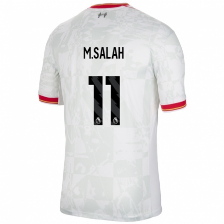 Kandiny Kinder Mohamed Salah #11 Weiß Rot Schwarz Ausweichtrikot Trikot 2024/25 T-Shirt