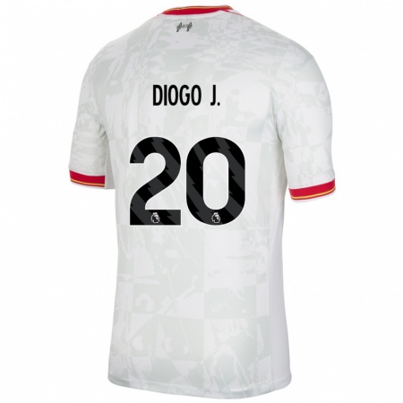 Kandiny Kinder Diogo Jota #20 Weiß Rot Schwarz Ausweichtrikot Trikot 2024/25 T-Shirt