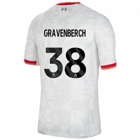 Kandiny Kinder Ryan Gravenberch #38 Weiß Rot Schwarz Ausweichtrikot Trikot 2024/25 T-Shirt