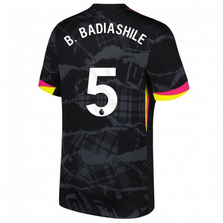 Kandiny Kinder Benoît Badiashile #5 Schwarz Rosa Ausweichtrikot Trikot 2024/25 T-Shirt