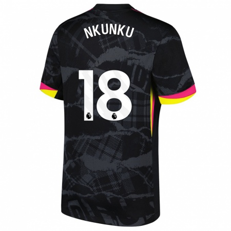 Kandiny Kinder Christopher Nkunku #18 Schwarz Rosa Ausweichtrikot Trikot 2024/25 T-Shirt