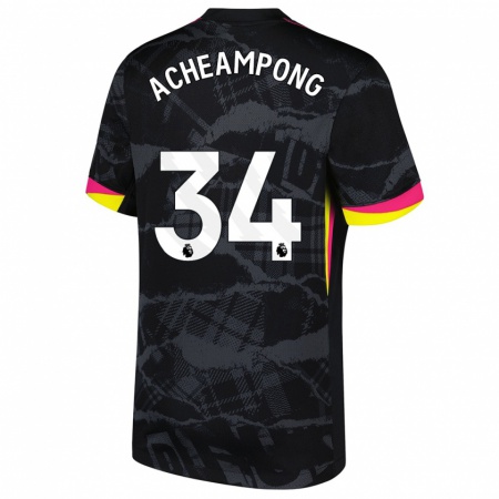 Kandiny Kinder Josh Acheampong #34 Schwarz Rosa Ausweichtrikot Trikot 2024/25 T-Shirt