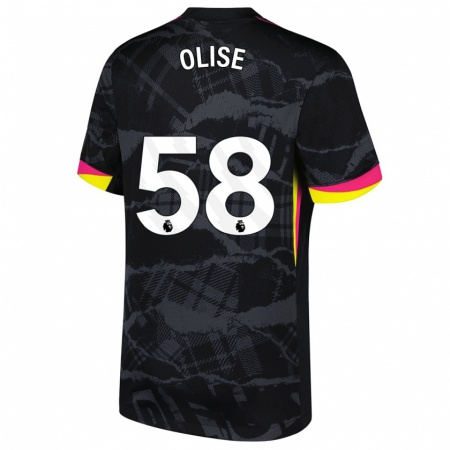 Kandiny Kinder Richard Olise #58 Schwarz Rosa Ausweichtrikot Trikot 2024/25 T-Shirt