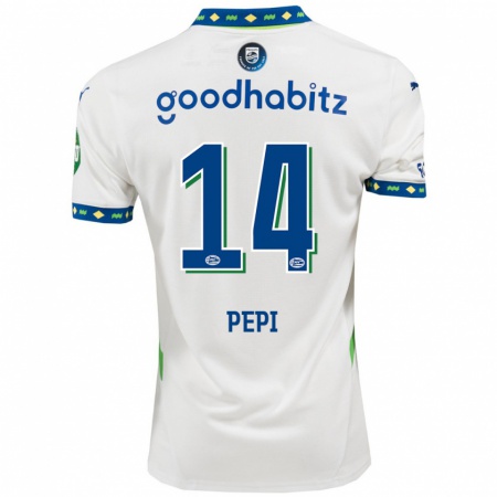 Kandiny Kinder Ricardo Pepi #14 Weiß Dunkelblau Ausweichtrikot Trikot 2024/25 T-Shirt