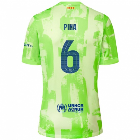 Kandiny Kinder Clàudia Pina #6 Limettengrün Ausweichtrikot Trikot 2024/25 T-Shirt