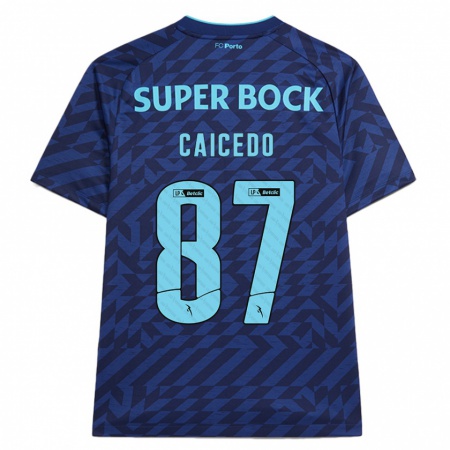 Kandiny Kinder Brayan Caicedo #87 Marineblau Ausweichtrikot Trikot 2024/25 T-Shirt