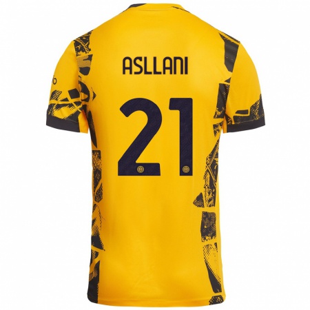 Kandiny Kinder Kristjan Asllani #21 Gold Schwarz Ausweichtrikot Trikot 2024/25 T-Shirt