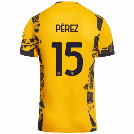 Kandiny Kinder Álex Pérez #15 Gold Schwarz Ausweichtrikot Trikot 2024/25 T-Shirt