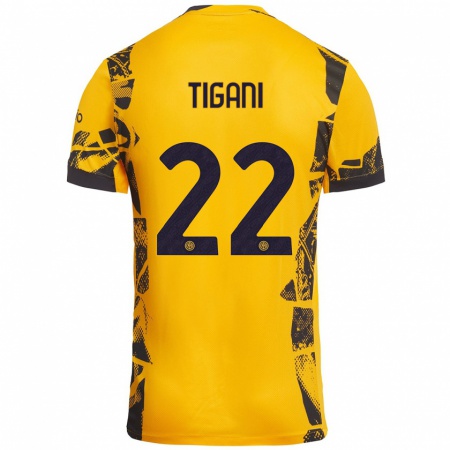 Kandiny Kinder Edoardo Tigani #22 Gold Schwarz Ausweichtrikot Trikot 2024/25 T-Shirt