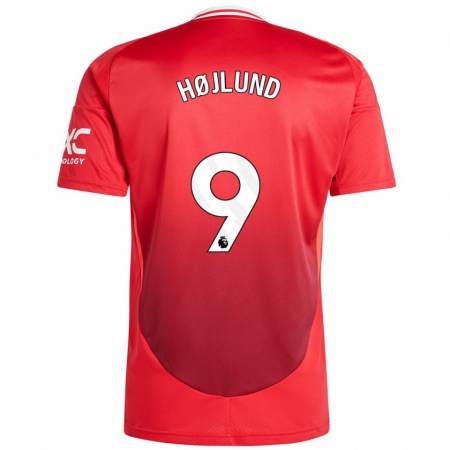 Kandiny Herren Rasmus Højlund #9 Hellrot Heimtrikot Trikot 2024/25 T-Shirt