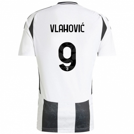 Kandiny Herren Dušan Vlahović #9 Weiß Schwarz Heimtrikot Trikot 2024/25 T-Shirt