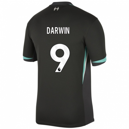 Kandiny Herren Darwin Núñez #9 Schwarz Anthrazitweiß Auswärtstrikot Trikot 2024/25 T-Shirt