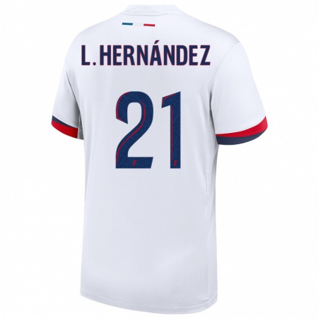 Kandiny Herren Lucas Hernández #21 Weiß Blau Rot Auswärtstrikot Trikot 2024/25 T-Shirt