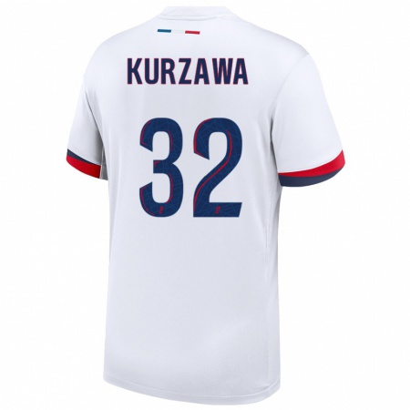 Kandiny Herren Layvin Kurzawa #32 Weiß Blau Rot Auswärtstrikot Trikot 2024/25 T-Shirt