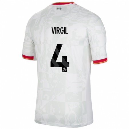 Kandiny Herren Virgil Van Dijk #4 Weiß Rot Schwarz Ausweichtrikot Trikot 2024/25 T-Shirt