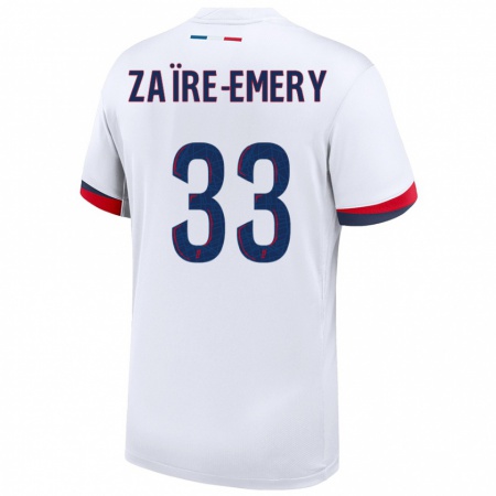 Kandiny Damen Warren Zaïre-Emery #33 Weiß Blau Rot Auswärtstrikot Trikot 2024/25 T-Shirt