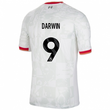 Kandiny Damen Darwin Núñez #9 Weiß Rot Schwarz Ausweichtrikot Trikot 2024/25 T-Shirt