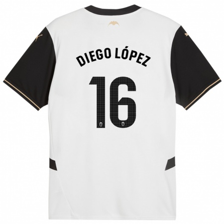 Kandiny Kinder Diego López #16 Weiß Schwarz Heimtrikot Trikot 2024/25 T-Shirt