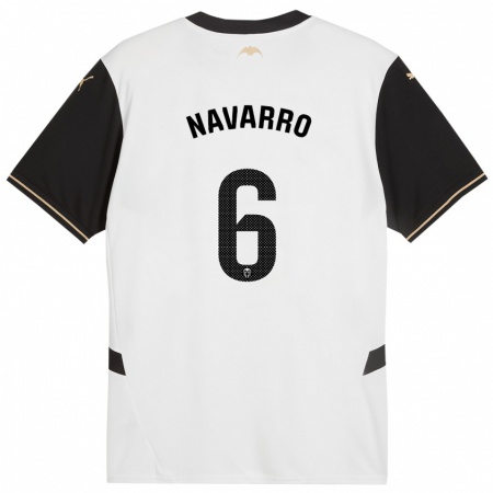 Kandiny Kinder Javi Navarro #6 Weiß Schwarz Heimtrikot Trikot 2024/25 T-Shirt