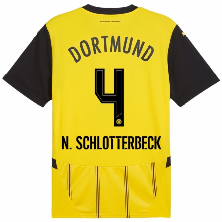 Kandiny Kinder Nico Schlotterbeck #4 Gelb Schwarz Heimtrikot Trikot 2024/25 T-Shirt