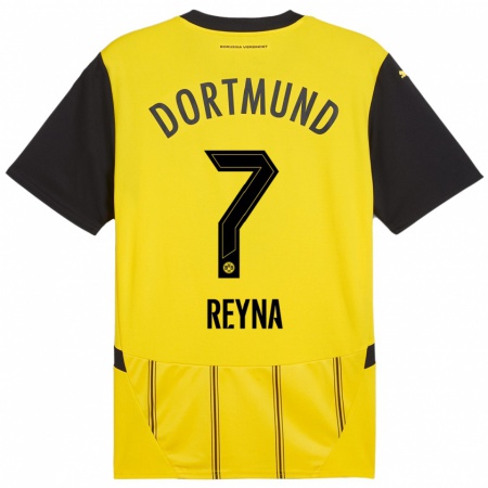 Kandiny Kinder Giovanni Reyna #7 Gelb Schwarz Heimtrikot Trikot 2024/25 T-Shirt