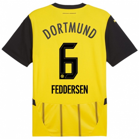 Kandiny Kinder Jonas Feddersen #6 Gelb Schwarz Heimtrikot Trikot 2024/25 T-Shirt