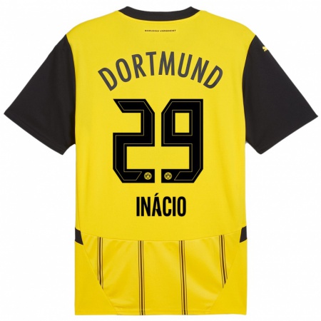 Kandiny Kinder Samuele Inácio #29 Gelb Schwarz Heimtrikot Trikot 2024/25 T-Shirt