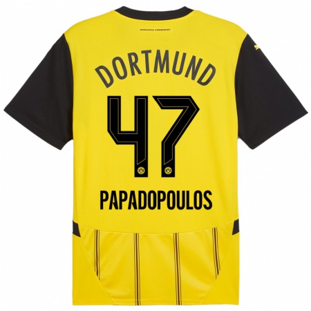 Kandiny Kinder Antonios Papadopoulos #47 Gelb Schwarz Heimtrikot Trikot 2024/25 T-Shirt