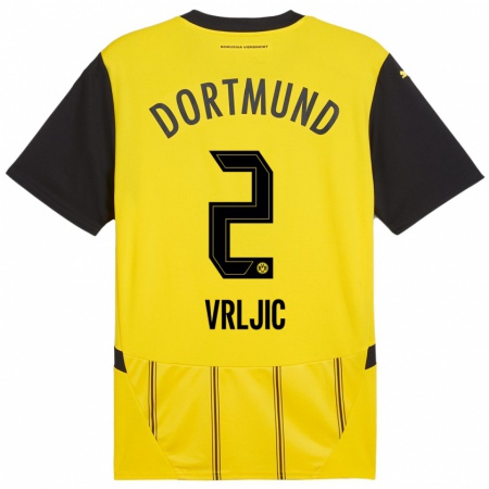 Kandiny Kinder Daniel Vrljic #2 Gelb Schwarz Heimtrikot Trikot 2024/25 T-Shirt