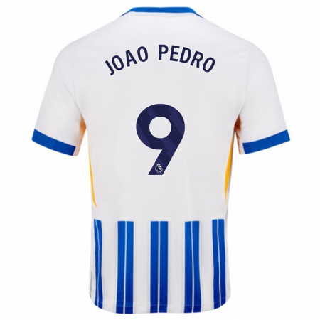 Kandiny Kinder João Pedro #9 Weiß Blaue Nadelstreifen Heimtrikot Trikot 2024/25 T-Shirt