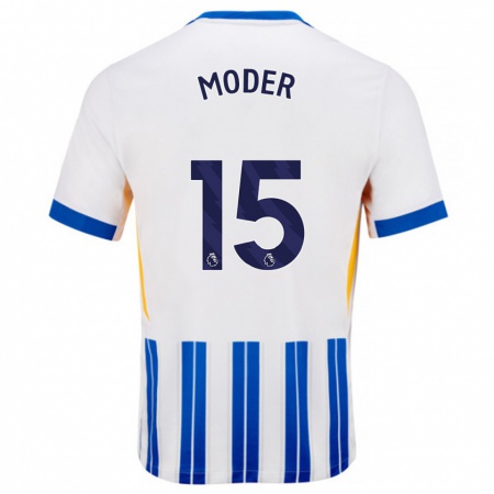 Kandiny Kinder Jakub Moder #15 Weiß Blaue Nadelstreifen Heimtrikot Trikot 2024/25 T-Shirt