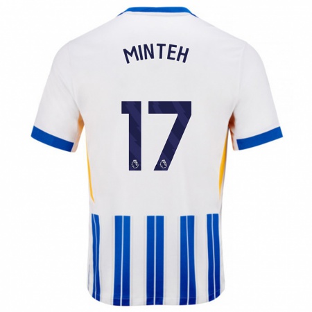 Kandiny Kinder Yankuba Minteh #17 Weiß Blaue Nadelstreifen Heimtrikot Trikot 2024/25 T-Shirt