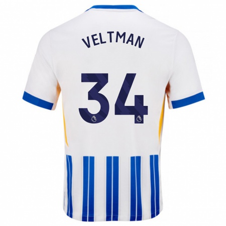 Kandiny Kinder Joël Veltman #34 Weiß Blaue Nadelstreifen Heimtrikot Trikot 2024/25 T-Shirt