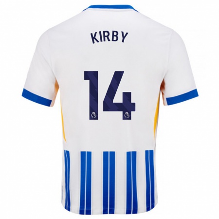 Kandiny Kinder Fran Kirby #14 Weiß Blaue Nadelstreifen Heimtrikot Trikot 2024/25 T-Shirt