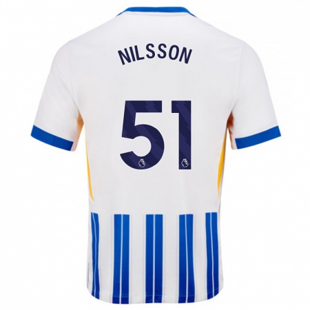 Kandiny Kinder Casper Nilsson #51 Weiß Blaue Nadelstreifen Heimtrikot Trikot 2024/25 T-Shirt