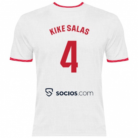 Kandiny Kinder Kike Salas #4 Weiß Rot Heimtrikot Trikot 2024/25 T-Shirt