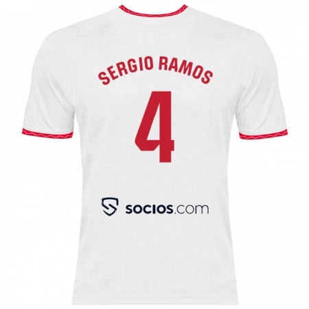 Kandiny Kinder Sergio Ramos #4 Weiß Rot Heimtrikot Trikot 2024/25 T-Shirt