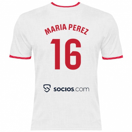 Kandiny Kinder María Pérez Rabaza #16 Weiß Rot Heimtrikot Trikot 2024/25 T-Shirt