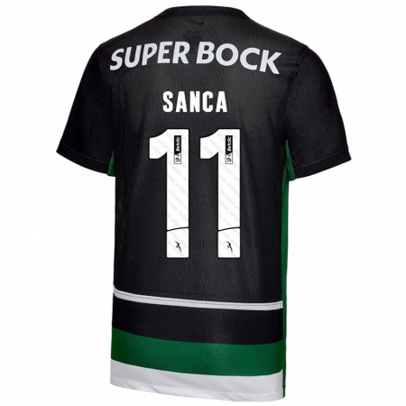 Kandiny Kinder Pedro Sanca #11 Schwarz Weiß Grün Heimtrikot Trikot 2024/25 T-Shirt