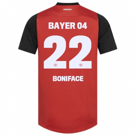 Kandiny Kinder Victor Boniface #22 Rot Schwarz Heimtrikot Trikot 2024/25 T-Shirt