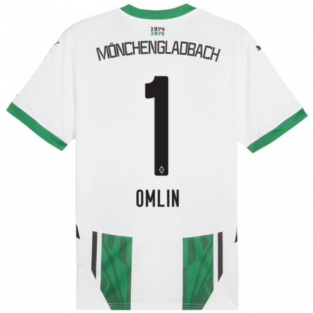 Kandiny Kinder Jonas Omlin #1 Weiß Grün Heimtrikot Trikot 2024/25 T-Shirt