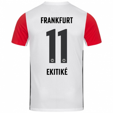 Kandiny Kinder Hugo Ekitiké #11 Weiß Rot Heimtrikot Trikot 2024/25 T-Shirt